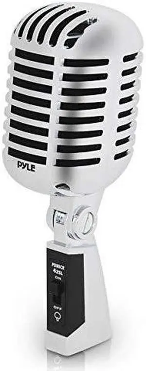 Classic Retro Dynamic Vocal Microphone Old Vintage Style Unidirectional Cardioid Mic with XLR Cable Universal Stand Compatible Live Performance In Studio Recording  Pro PDMICR42SL Silver