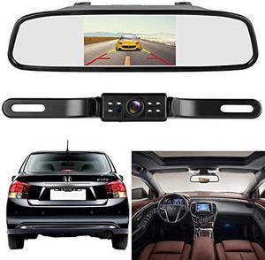 720P Backup Camera System With 43 Mirror Monitor Kit For CarsSUVsPickupsTrucks Adjustable RearFront View Camera Super Night VisionGuide Lines OnOffIP69 Waterproof