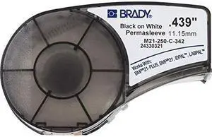 PermaSleeve HeatShrink Polyolefin Wire Marking Sleeves M21250C342 Black On White Sleeves Compatible with BMP21PLUS Label Printer ID PAL and LABPAL Printers 7 Length 0439 Width
