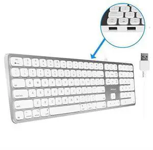 Mac Keyboard FullSize Number Keypad Metal Frame 2 USB Ports Hub Wired USB Cable Apple Computer Keyboards for Mac Pro MacBook Pro Air Laptops Silver Aluminum MLUXKEYA