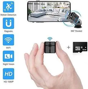 Mini Spy Camera WiFi 1080P HD Wireless Hidden Camera for Home Portable Small Security Cameras Body Camera with App Night Vision and Motion Detective Nanny Cam with 32GB MicroSD Card Class10