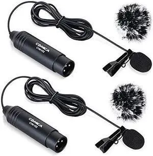 XLR Microphone CVMV02O 2 Pack 59ft Phantom Power Omnidirectional Lavalier Lapel Microphone for Canon Sony Panasonic Camcorders ZOOM H4n H5 H6 Tascam DR40 DR60D DR70D DR100 Recorders