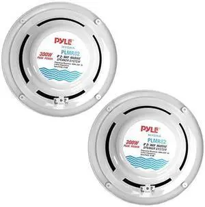 Inch Dual Marine Speakers 2 Way IP44 Waterproof and Weather Resistant Outdoor Audio Stereo Sound System with 300 Watt Power and Poly Carbon Cone and Cloth Surround 1 Pair PLMR82 White