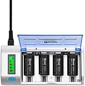LCD Battery Charger for C D AA AAA 9V NiMH NiCD Rechargeable Batteries with 5000mAh C Rechargeable Cells 4Counts