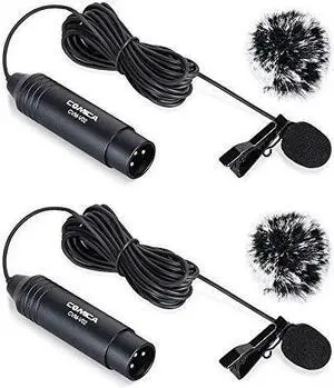 XLR Microphone CVMV02O 2 Pack 1476 fts Phantom Power OmniDirectional Lavalier Lapel Microphone for Canon Sony Panasonic Camcorders Zoom H4n H5 H6 Tascam DR40 DR60D DR70D DR100 Recorders