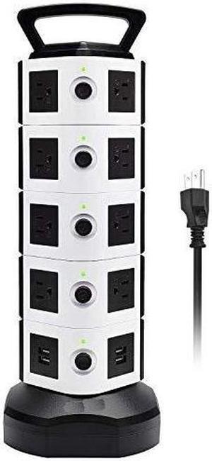 Power Strip Tower  Surge Protector Electric Charging Station 3000W 13A 18 AC Outlets 4 USB Ports with 16AWG 65ft Heavy Duty Extension Cord Universal for Home Office
