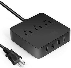 Power Strip with 4 USB Ports 3 Outlets Portable USB Strip Surge Protector Desktop Charging Station USB Power Cord with OnOff Switch 5 Feet Cord for Travel Hotel Office