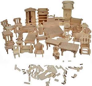 34PCS Dollhouse Furnitures Craft Kit Wooden DIY 3D Puzzle Scale Miniature Models Doll House Accessories Ages 6 and Up