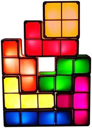 7 PCS Tetris Stackable Night Light 3D Puzzles Toy 7 Colors Magic Blocks Induction Interlocking LED Novelty Desk Lamp Lighting DIY for Teens and Adults Home Deco Great Gift for Birthday