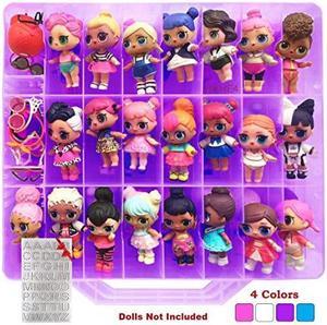Toys BPA Free Double Sided Storage Container Organizer Case 48 Compartments Perfect for Small Dolls LOL LPS Figures Shopkins and Lego Dimensions Purple