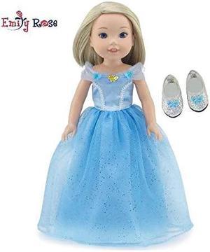 14 Inch Doll Clothes for Wellie Wishers | Princess CinderellaInspired Doll Dress Ball Gown and Sparkly Glass Slippers | Doll Clothes for 14 Wellie Wisher and Glitter Girls Dolls
