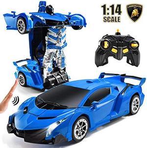 RC Cars Robot for Kids Remote Control Transformrobot Car Toys with Gesture Sensing OneButton Deformation Auto Demo 114 Scale 360 Rotation Light Music Best Gift for Boys Girls Blue