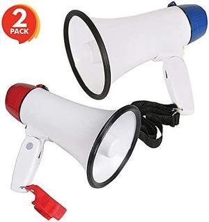 BatteryOperated Megaphone Set of 2 Portable Mega Phone Loud Speaker with Siren Volume Control and Hanging Strap Great Gift or Prize for Kids and Adults Blue and Red