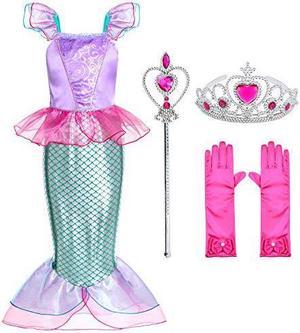 Girls Mermaid Costume Princess Dress Up for Birthday with AccessoriesCrown+Wand 310 Years