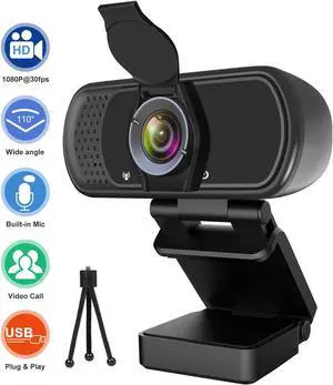Webcam with Microphone, 1080P HD Webcam with Privacy Cover and Tripod, Streaming Computer Web Camera with 110-Degree Wide View Angle, USB PC Webcam for Video Calling Recording Conferencing Webcam with Microphone, 1080P HD Webcam with Privacy Cover and Tripod, Streaming Computer Web Camera with 110-Degree Wide View Angle, USB PC Webcam for Video Calling Recording Conferencing