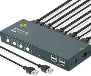 KVM Switch HDMI 4 Port 4K@60Hz,4USB 2.0,Support The Input of USB2.0 Devices Such as Printers,HDCP2.2,YUV 4: 4: 4,All Needed Cables,Support Wireless Keyboard and Mouse(New Version) KVM Switch HDMI 4 Port 4K@60Hz,4USB 2.0,Support The Input of USB2.0 Devices Such as Printers,HDCP2.2,YUV 4: 4: 4,All Needed Cables,Support Wireless Keyboard and Mouse(New Version)