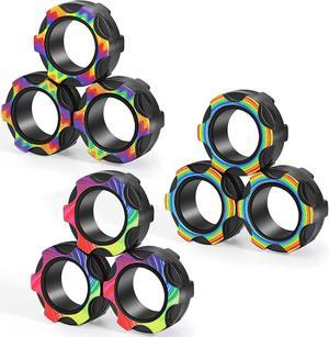Fingers Magnetic Ring Fidget Toys Colorful Silent Magnetic Rings for Anxiety 9pcs Magnetic Ring Fidget Toys for Adults Teens and Kids