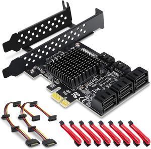 SATA Card 8 Port, Non Raid SATA Expansion Card for SATA III 6G Hard Drives for Desktop, Includes 8 SATA Cables and 2 SATA Splitter Cables