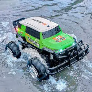 1601AMP2 Amphibious Remote Control Cars, 1:10 Scale All Terrains 4WD RC Car, IPX6 Waterproof Monster Truck with Lights, 2 Rechargeable Batteries for 50min Play, Gifts for Kids (Green) 1601AMP2 Amphibious Remote Control Cars, 1:10 Scale All Terrains 4WD RC Car, IPX6 Waterproof Monster Truck with Lights, 2 Rechargeable Batteries for 50min Play, Gifts for Kids (Green)