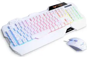 Gaming Keyboard and Mouse Combo, Led Rainbow Backlit Wired Gaming Keyboard and Gaming Mouse,Up to 3200 DPI,19 Anti-ghosting key ,5 multimedia keys - White Gaming Keyboard and Mouse Combo, Led Rainbow Backlit Wired Gaming Keyboard and Gaming Mouse,Up to 3200 DPI,19 Anti-ghosting key ,5 multimedia keys - White