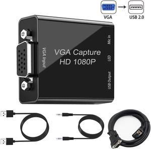 VGA Capture Card, VGA to USB Capture Device with Mic Input Support Full HD 1080P Video for Gaming, Streaming, Teaching