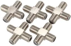 Hot 3C-5-Pack 4-way F-Type Coax Cable Splitter Combiner Female to 4 Female for Video VCR Antenna TV Cable Satellite,Silver