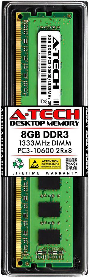 A-Tech 8GB DDR3 1333MHz DIMM PC3-10600 2Rx8 Dual Rank 1.5V CL9 240-Pin Non-ECC UDIMM Desktop RAM Memory Upgrade Module