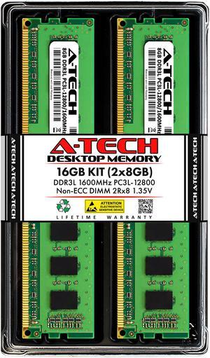A-Tech 16GB Kit (2x8GB) DDR3 / DDR3L 1600 MHz PC3-12800 UDIMM 2Rx8 1.35V / 1.5V CL11 240 PIN DIMM Non-ECC Unbuffered Desktop Computer Memory RAM Upgrade Modules