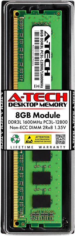 A-Tech 8GB DDR3 / DDR3L 1600 MHz PC3 12800 DIMM Desktop RAM Module | 2Rx8 1.35V Low Voltage 240-Pin Non-ECC Unbuffered Memory Upgrade Stick