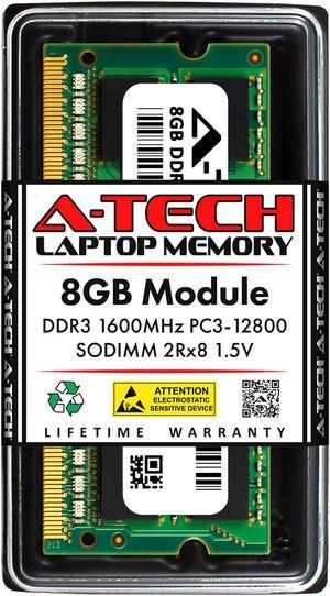 A-Tech 8GB DDR3 1600MHz SODIMM PC3-12800 2Rx8 1.5V CL11 Non-ECC Unbuffered 204-Pin SO-DIMM Notebook Laptop RAM Memory Upgrade Module