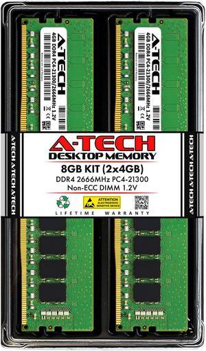 A-Tech 8GB (2x4GB) DDR4 2666MHz DIMM PC4-21300 UDIMM Non-ECC Unbuffered 1.2V CL19 288-Pin Desktop Computer RAM Memory Upgrade Kit