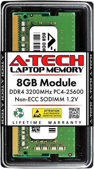 A-Tech 8GB DDR4 3200MHz SODIMM PC4-25600 Non-ECC Unbuffered CL22 1.2V 260-Pin SO-DIMM Laptop Notebook Computer RAM Memory Upgrade Module