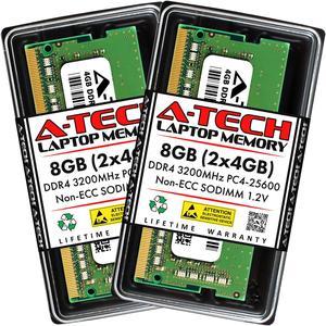 A-Tech 8GB (2x4GB) DDR4 3200MHz SODIMM PC4-25600 Non-ECC Unbuffered CL22 1.2V 260-Pin SO-DIMM Laptop Notebook Computer RAM Memory Upgrade Kit