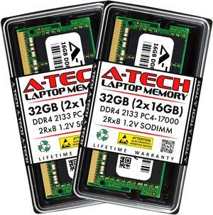 A-Tech 32GB (2x16GB) DDR4 2133MHz SODIMM PC4-17000 2Rx8 Non-ECC Unbuffered CL15 1.2V Dual Rank 260-Pin SO-DIMM Laptop Notebook Computer RAM Memory Upgrade Kit