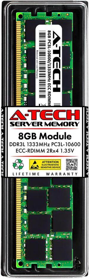 A-Tech 8GB 2Rx4 PC3L-10600R DDR3 / DDR3L 1333 MHz ECC RDIMM 1.35V ECC Registered DIMM 240-Pin Dual Rank x4 Low Voltage Server & Workstation RAM Memory Upgrade Module