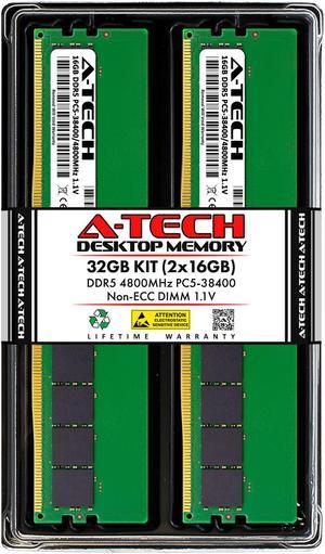 A-Tech 32GB (2x16GB) DDR5 4800MHz DIMM PC5-38400 Non-ECC Unbuffered CL40 UDIMM 288-Pin 1.1V Desktop RAM Kit Memory Modules