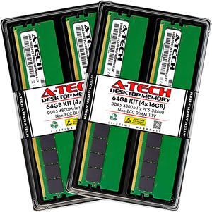 A-Tech 64GB (4x16GB) DDR5 4800MHz DIMM PC5-38400 Non-ECC Unbuffered CL40 UDIMM 288-Pin 1.1V Desktop RAM Kit Memory Modules
