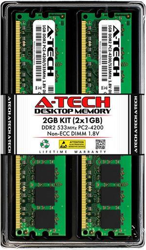 A-Tech 2GB (2x1GB) DDR2 533MHz DIMM PC2-4200 UDIMM Non-ECC 1.8V CL4 240-Pin Desktop Computer RAM Memory Upgrade Kit
