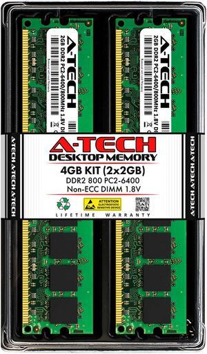 A-Tech 4GB (2x2GB) DDR2 800MHz DIMM PC2-6400 UDIMM Non-ECC 1.8V CL6 240-Pin Desktop Computer RAM Memory Upgrade Kit