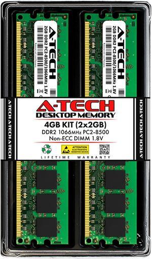 A-Tech 4GB (2x2GB) DDR2 1066MHz DIMM PC2-8500 UDIMM Non-ECC 1.8V CL7 240-Pin Desktop Computer RAM Memory Upgrade Kit