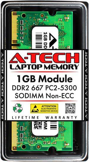 A-Tech 1GB DDR2 667MHz SODIMM PC2-5300 Non-ECC Unbuffered CL5 1.8V 200-Pin SO-DIMM Laptop Notebook Computer RAM Memory Upgrade Module