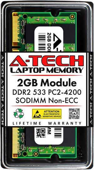 A-Tech 2GB DDR2 533MHz SODIMM PC2-4200 Non-ECC Unbuffered CL4 1.8V 200-Pin SO-DIMM Laptop Notebook Computer RAM Memory Upgrade Module