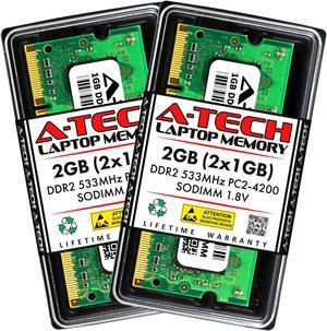 A-Tech 2GB (2x1GB) DDR2 533MHz SODIMM PC2-4200 Non-ECC Unbuffered CL4 1.8V 200-Pin SO-DIMM Laptop Notebook Computer RAM Memory Upgrade Kit