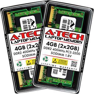 A-Tech 4GB (2x2GB) DDR2 400MHz SODIMM PC2-3200 Non-ECC Unbuffered CL3 1.8V 200-Pin SO-DIMM Laptop Notebook Computer RAM Memory Upgrade Kit