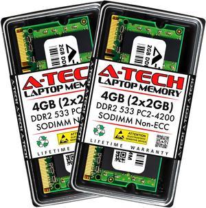 A-Tech 4GB (2x2GB) DDR2 533MHz SODIMM PC2-4200 Non-ECC Unbuffered CL4 1.8V 200-Pin SO-DIMM Laptop Notebook Computer RAM Memory Upgrade Kit