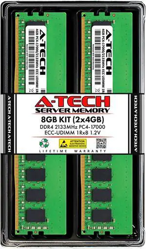 A-Tech 8GB (2x4GB) 1Rx8 PC4-17000 / PC4-17000E DDR4 2133 MHz ECC UDIMM 1.2V ECC Unbuffered DIMM 288-Pin Single Rank x8 Server & Workstation RAM Memory Upgrade Kit
