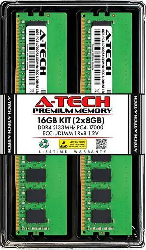 A-Tech 16GB (2x8GB) 1Rx8 PC4-17000 / PC4-17000E DDR4 2133 MHz ECC UDIMM 1.2V ECC Unbuffered DIMM 288-Pin Single Rank x8 Server & Workstation RAM Memory Upgrade Kit A-Tech 16GB (2x8GB) 1Rx8 PC4-17000 / PC4-17000E DDR4 2133 MHz ECC UDIMM 1.2V ECC Unbuffered DIMM 288-Pin Single Rank x8 Server & Workstation RAM Memory Upgrade Kit