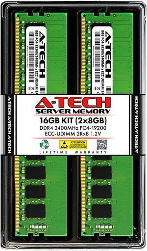 A-Tech 16GB (2x8GB) 2Rx8 PC4-19200 / PC4-19200E DDR4 2400 MHz ECC UDIMM 1.2V ECC Unbuffered DIMM 288-Pin Dual Rank x8 Server & Workstation RAM Memory Upgrade Kit