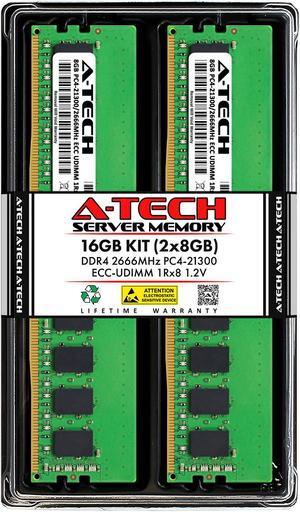 A-Tech 16GB (2x8GB) 1Rx8 PC4-21300 / PC4-21300E DDR4 2666 MHz ECC UDIMM 1.2V ECC Unbuffered DIMM 288-Pin Single Rank x8 Server & Workstation RAM Memory Upgrade Kit