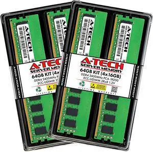 A-Tech 64GB (4x16GB) 2Rx8 PC4-19200 / PC4-19200E DDR4 2400 MHz ECC UDIMM 1.2V ECC Unbuffered DIMM 288-Pin Dual Rank x8 Server & Workstation RAM Memory Upgrade Kit
